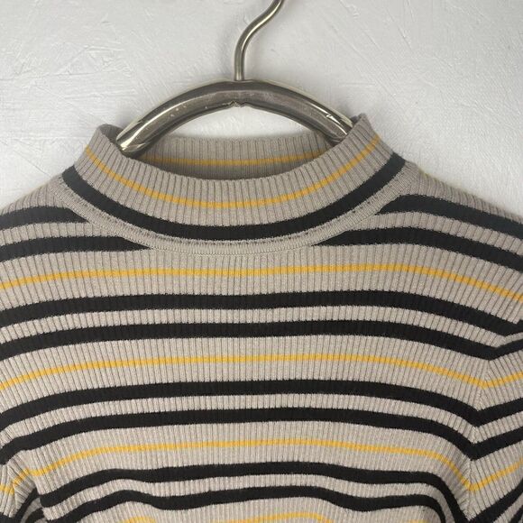 Kerisma Mockneck Cropped Tan Black Yellow Striped Sweater Size S/M Modal Blend - Picture 5 of 6